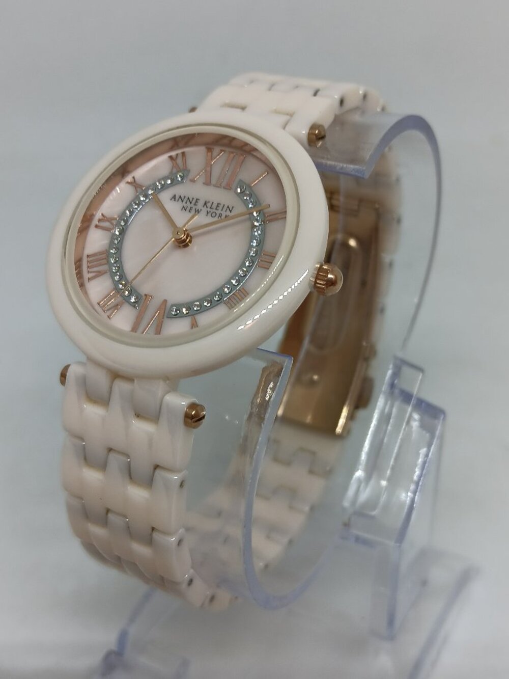 Anne Klein 12/2278RGLP Women's 34mm Light Pink Ceramic Quartz Watch NEW BATT